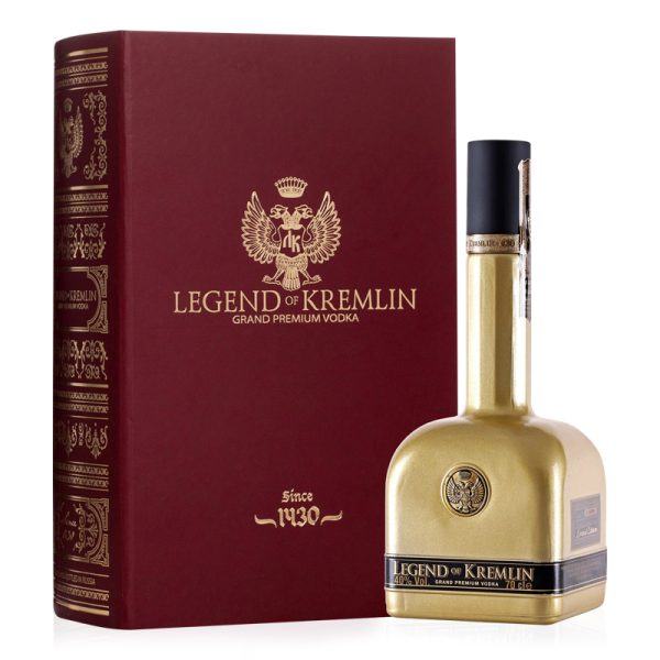 #408 Legend of Kremlin Premium Russian Vodka GOLD BOTTLE-RED BOOK 40% Vol. 0,7l